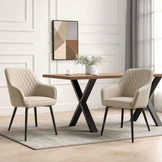 HOMAVO Esszimmerstuhl YZ8 mit Armlehnen in Stoff oder Kunstleder, mit Armlehnen, moderne Rautensteppung, weiche Polsterung