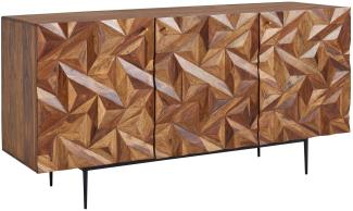 Kadima Design Sideboard "Metallux", Sheesham-Holz, 3D-Oberfläche, Braun, Modern. 144x47x72 cm