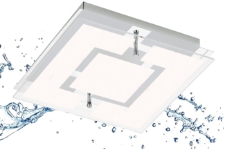 TRANGO LED Deckenleuchte, Dimmfunktion, 3103 IP44 Feuchtraum LED Deckenleuchte Eckig *IVY* aus Metall mit Design Motive bedrückt Glas Lampenschirm, in 3-Stufen dimmbar - 12 Watt warmweiß LED Modul, warmweiß, Deckenlampe, Wandleuchte, Badlampe