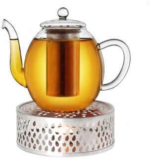 Creano Teekanne Creano Teekanne aus Glas 1,0l + ein Stövchen aus Edelstahl, 3-teilige, 1 l, (Set, 4-St)