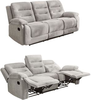 3-Sitzer-Relaxsofa Federkern mit Liegefunktion Dreier-Couch Stoff Chenille Grau