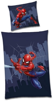 Spiderman Bettwäsche Blau für Jungen 135x200 cm 80x80 cm im Comic Stil aus 100% Baumwolle