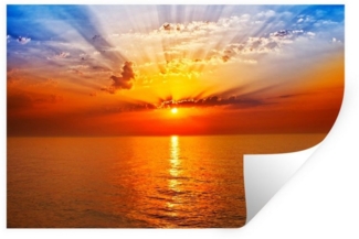 MuchoWow Wandsticker Sonnenuntergang - Meer - Himmel - Orange - Horizont - Wasser (1 St), Wandtattoo, Selbstklebend, Wohnzimmer, 30x20 cm