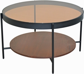 Couchtisch "Luna" mit Glasplatte bernsteinfarben und Ablageboden Eiche-Dekor