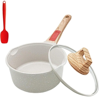 Stielkasserolle 20cm mit Deckel, 2.5L Antihaft Aluguss Schwarz