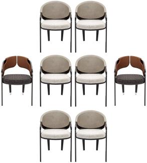 Casa Padrino Luxus Designer Esszimmer Stuhl 8er Set Grau / Braun - Luxus Möbel - Designer Möbel - Esszimmer Möbel - Restaurant Möbel - Hotel Möbel - Luxus Qualität