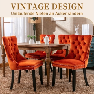 SeedWave Esszimmerstuhl 2er-Set Küchenstuhl Samtbezug, Holzfüße mit Verstellbaren Schrauben, Polsterstuhl mit Ringgriff, Niete und Knopf-Rückenlehne