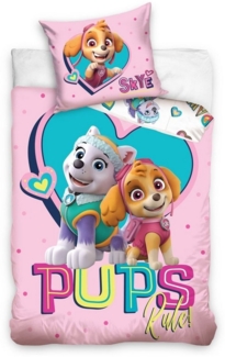 MTOnlinehandel Kinderbettwäsche Paw Patrol 135x200 + 80x80 cm 2 tlg, 100% Baumwolle in Renforcé, Renforcé, 2 teilig, passend zur Paw Patrol Kuscheldecke