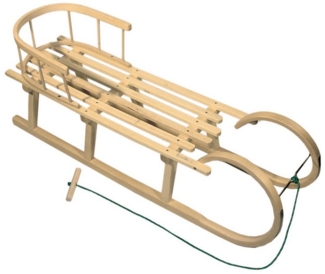 BambiniWelt by Rafael K. Schlitten Hörnerrodel Holzschlitten mit Rückenlehne + Seil 120cm