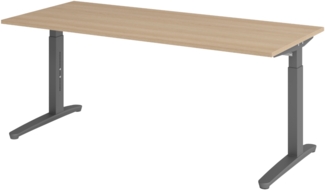 bümö manuell höhenverstellbarer Schreibtisch 180x80 in Eiche, Gestell in graphit - PC Tisch höhenverstellbar & groß, höhenverstellbarer Tisch Büro, großer Computertisch verstellbar, X19-E-GG