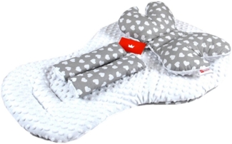 BabyLux Kinder-Sitzauflage BABYLUX Kinderwagen SITZAUFLAGE Kissen Gurtschoner f. Buggy Autoschale, 7. Weiß + Herzen 3 Tlg Sitzauflage + Kissen + Gurtpolster