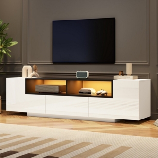 MODFU Lowboard mit Hochglanzoberfläche und LED-Beleuchtung (Wohnzimmermöbel, Fernsehschrank, 1 St, L-Form Türen und Schubladen), TV-Schrank in Hochglanzweiß mit LED-Licht