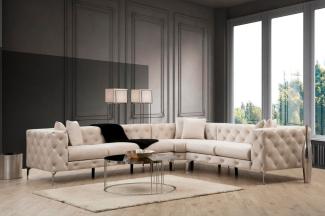 Designer Sofa Madeira Chesterfield (Samt) Beige Rechts