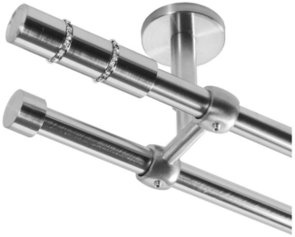 BASIT Gardinenstange Rohr Edelstahloptik 16 mm mit Deckenträgern 120 cm E26, Ø 16 mm, 2-läufig, verschraubt, Metall, D21 120 cm E26 Kristall