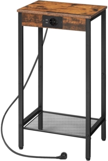 Hoher Beistelltisch mit Ladestation und Netzablage Vintagebraun/Schwarz