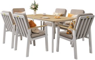 MeXo Gartenlounge-Set Garten Essgruppe für 6 Personen, (Gartenmöbel-Set aus Aluminium, 7-tlg, mit ergonomischen Sesseln inkl. Kissen), Belastbarkeit pro Sitzplatz 140 kg