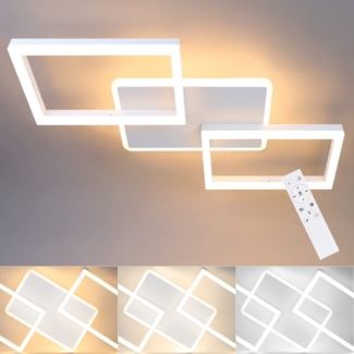 ZMH Deckenlampe LED Deckenleuchte Wohnzimmer - Wohnzimmerlampe Schlafzimmer Dimmbar Schlafzimmerlampe 48W Modern mit Fernbedienung Quadratisch Design Deckenbeleuchtung Metall Weiß für Küche Esszimmer