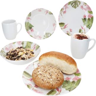 Ossia 6tlg Exotic Tearose Frühstücksset Steingut Teller Becher Müsli-Schale