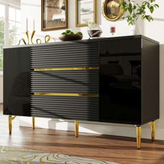 Merax Kommode, Sideboard, Esszimmerschrank mit 3 Geräumige Schubladen, Kariertes Schubladentürdesign, Schwarz