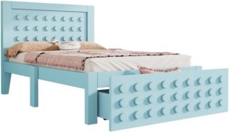 Hochbett mit Kreativem Block Design, Schubladen + Unterm Bett Stauraum,Blau,90*200cm,mit Matratze