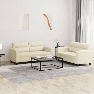 vidaXL 2-tlg. Sofagarnitur mit Kissen Creme Kunstleder 3202363