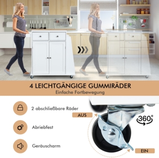 Kücheninsel mit Stauraum Rollender Servierwagen aus Gummiholz 88 x 46 x 89,5 cm Weiß