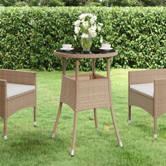vidaXL Gartentisch Ø60x75 cm Hartglas und Poly Rattan Beige 310601
