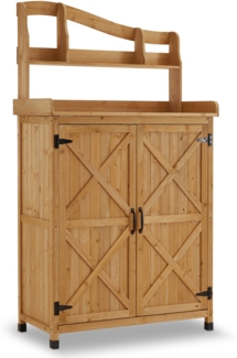 MCombo Holz Pflanztisch outdoor wetterfest, Gärtnertisch Blumentisch mit Arbeitsplatte, für Garten Balkon und Terrasse, Natürlich, 0439