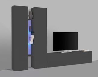 Wohnwand >Benevent< (4-teilig) in Anthrazit matt - 280x180x30 (BxHxT)