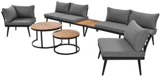 Odikalo Gartenlounge-Set 6 Teil Outdoor Essgruppe Sofa Sessel Couchtisch Stühle Kissen Grau