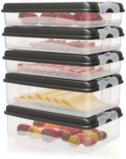 Hausfelder Frischhaltedose Aufschnittdosen für Kühlschrank, Wurst Aufbewahrung mit Deckel, Kunststoff, (Set, 10-tlg, 3x flach, 2x hoch + 5 Deckel), Kühlschrank Organizer, BPA-frei, stapelbar