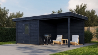 Lugarde Select Modern Gartenhaus mit Vordach Bonn 300x300cm + 300cm - Schwarzes Öl