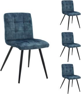 LC Home 4er Set »moderner« Esszimmerstuhl Samt blau 47x58,5x82,5cm Polsterstuhl