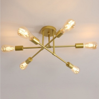 Goeco Deckenleuchte LED-Kronleuchter,goldenes Retro-Kunstdesign, für Loft-Restaurant-Café, einstellbarer Winkel des Lampenarms, 6 Lichtpunkte