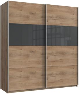 Kleiderschrank Bramfeld in Plankeneiche Grey Glas – Schwebetürenschrank in verschiedenen Größen wählbar - Kleiderschrank 180 cm Breite