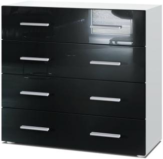 Vladon Sideboard Pavos, Kommode mit 4 Schubladen, Weiß matt/Schwarz Hochglanz (76 x 72 x 35 cm)