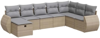 vidaXL 8-tlg. Garten-Sofagarnitur mit Kissen Beige Poly Rattan 3325635