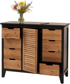 Apothekerkommode HWC-O63, Schrank Staufächer Schubladen, Vintage Shabby Fensterladenoptik 80x91x40cm ~ Korpus schwarz