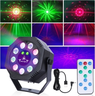 MUPOO Discolicht USB Projektorlichter Laserlicht 10W Muster Disco-DJ-Licht 3m Abdecken, RGB, Partylicht Nebeleffekt,mit Fernbedienung Sprachaktivierter