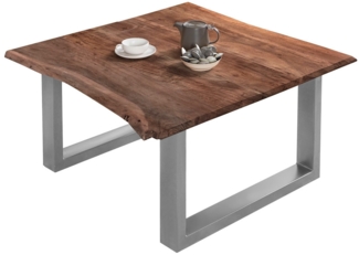 Couchtisch Baumkante massiv Akazie Nussbaum 80x80 silber BILLY 526534