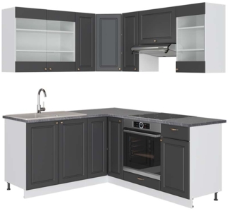 Eckküche Fame-Line Anthrazit-Gold/Weiß 190 x 60 cm , AP Anthrazit Vicco