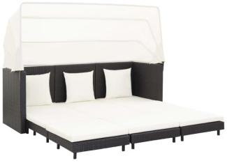 vidaXL Ausziehbares 3-Sitzer-Schlafsofa mit Dach Poly Rattan Schwarz 46075