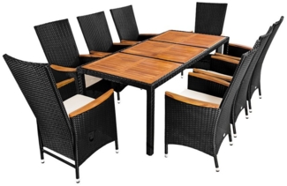 Casaria Garten-Essgruppe, (9-tlg), Polyrattan Akazie 8 Stühle inkl. 7cm Auflagen 190x90cm Gartentisch