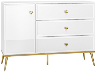 Lomadox Kommode GUBIN-131, weiß Hochglanz, goldfarbene Details, Sideboard, Anrichte, 120/85/40 cm