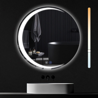 ZMH Runder Badezimmerspiegel mit Beleuchtung – 80 cm runder Wandspiegel LED IP44 runder Badezimmerspiegel mit Touch-Schalter und Antibeschlagfunktion