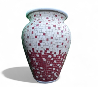 Pflanzgefäß Freya – Quadratischen Mosaikdesign Weinrot – Ø 55 cm, Höhe 90 cm – Handgefertigt aus Beton & Keramik-Mosaik