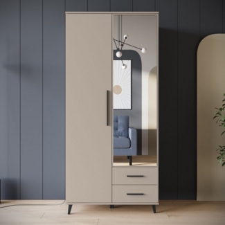 INOSIGN Kleiderschrank Lagos, Garderobe Schlafzimmerschrank Wäscheschrank Bestseller (in 2 Farben und 2 Breiten erhältlich) Moderner Drehtürenschrank mit Spiegeltür, Breite 90 cm, 2 Schubladen
