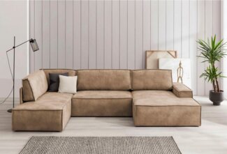 Home affaire Wohnlandschaft SHERWOOD XXL 329 cm, U-Form, Schlafsofa, Schlaffunktion m. Bettkasten (194x139 cm), Cord, Vintage, Samtvelours