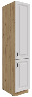 Küchen Vorratshochschrank 40 cm Stilo Weiss + Eiche Artisan Küchenzeile Küchenblock Einbauküche Landhaus Küche