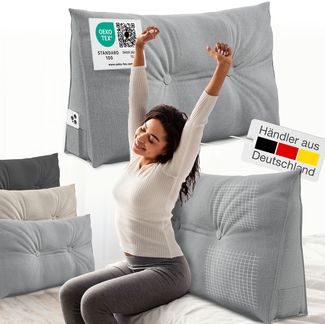 ELONEO Rückenkissen Bett- und Rückenstützkissen >Grau< 90cm